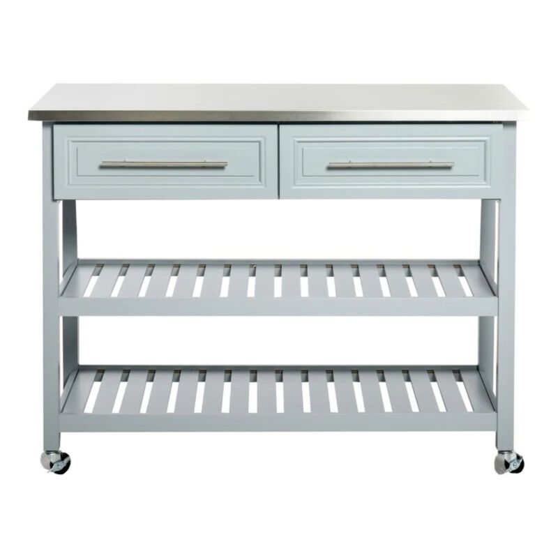 Hivvago Light Gray Rolling Kitchen Island 2 Drawers Storage with Stainless Steel Top