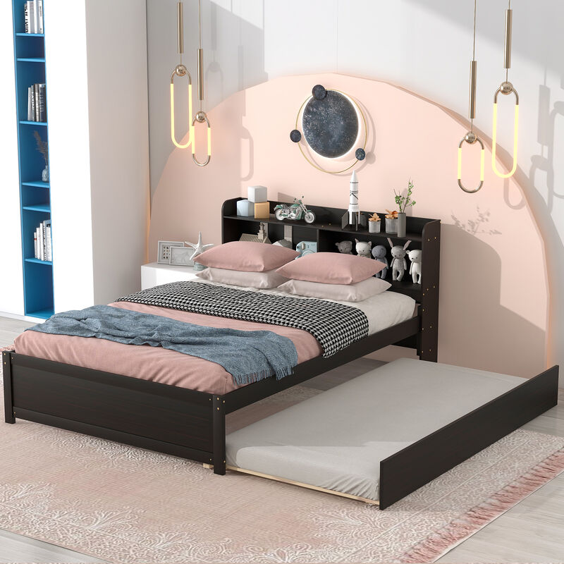 Full Bed with Trundle,Bookcase,White