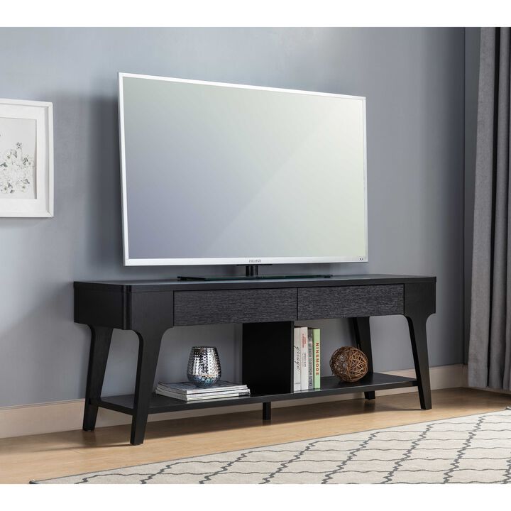 Black TV Stand with 2 Drawers and Large Divided Shelf