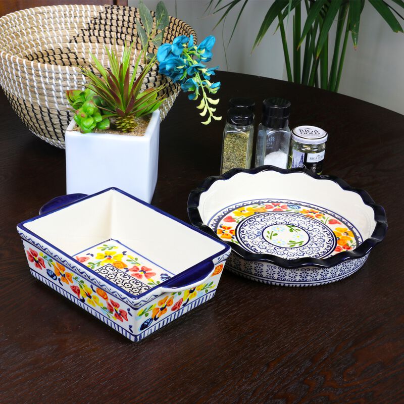 Gibson Luxembourg 10.5 inch Pie Dish and 10 inch Bakeware set in stoneware