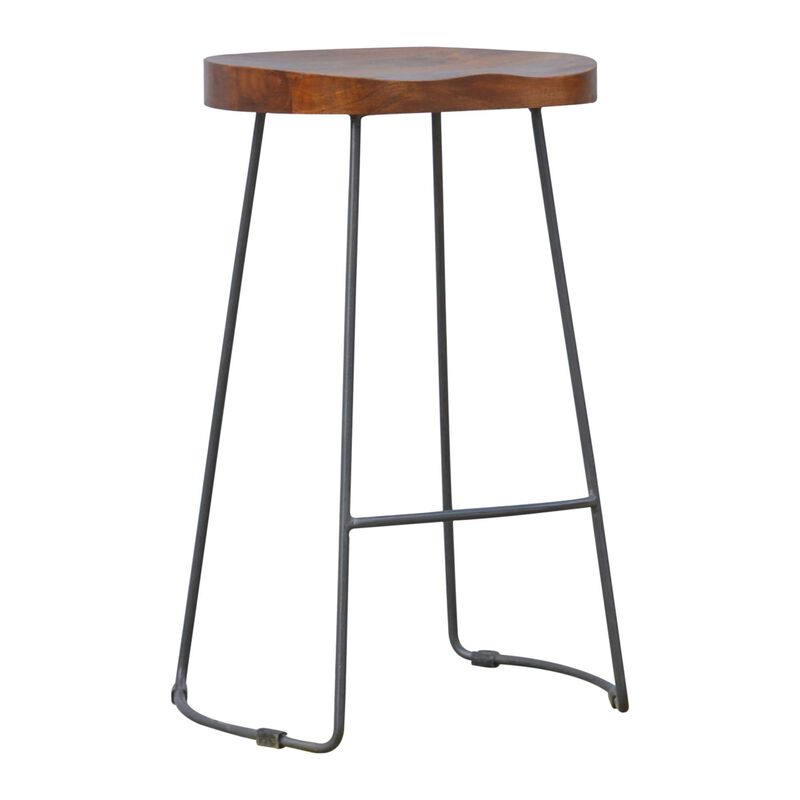 Industrial Bar Stool with Chunky Solid  Wood Seat