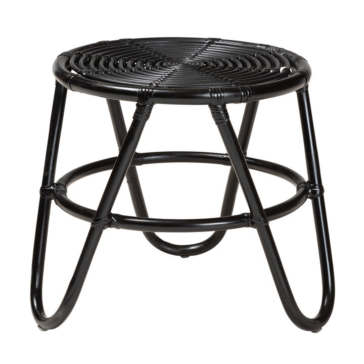 Bali & Pari Pertessa Modern Bohemian Black Finished Rattan End Table