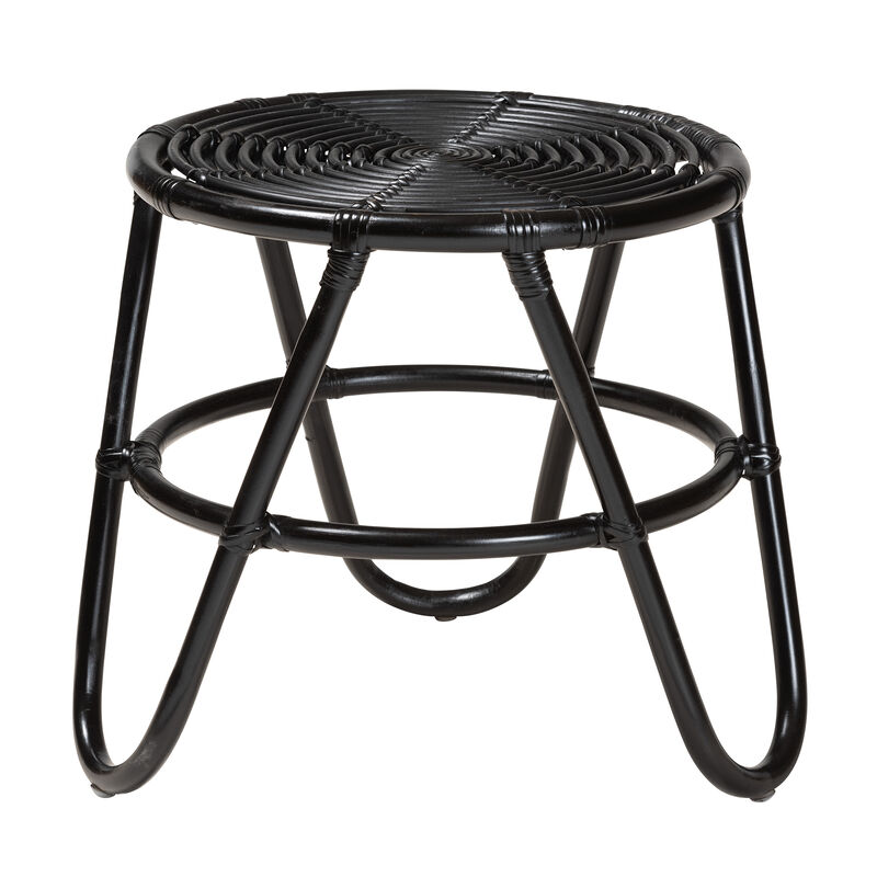 Bali & Pari Pertessa Modern Bohemian Black Finished Rattan End Table