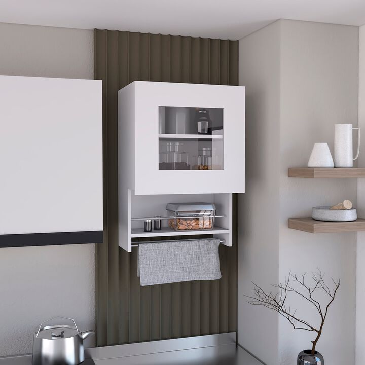 DEPOT E-SHOP Ithaca Kitchen Wall Cabinet with Towel and Spice Rack, White
