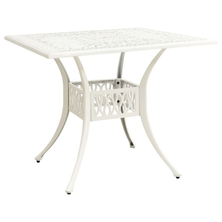5 Piece Patio Bistro Table Set, 4 Chairs, Square, White Cast Aluminium - Benzara