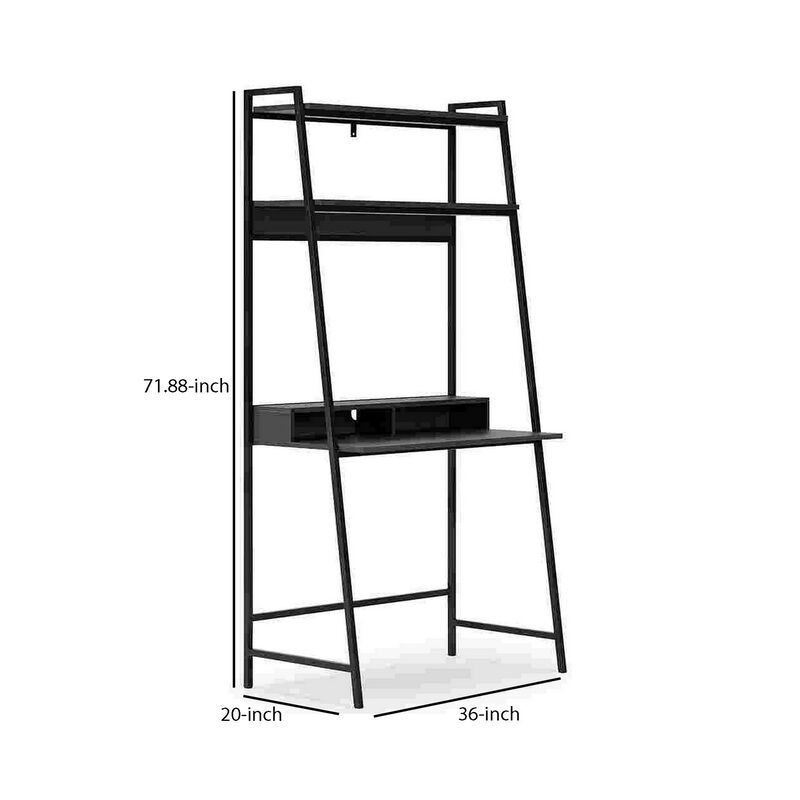 Office Desk with 2 Upper Shelves and Metal Legs, Black and Gray-Benzara