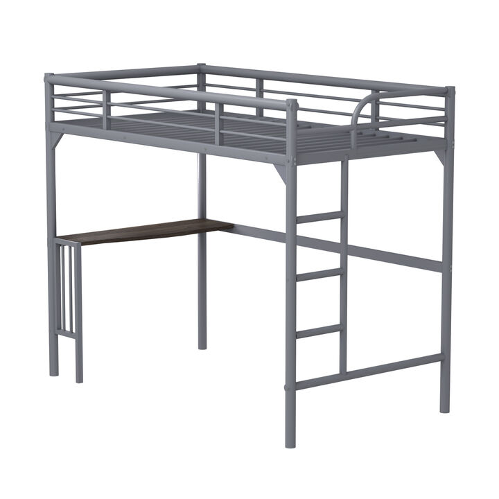 Twin Metal Loft Bed With Desk, Ladder And Guardrails, Bookdesk Under Bed
