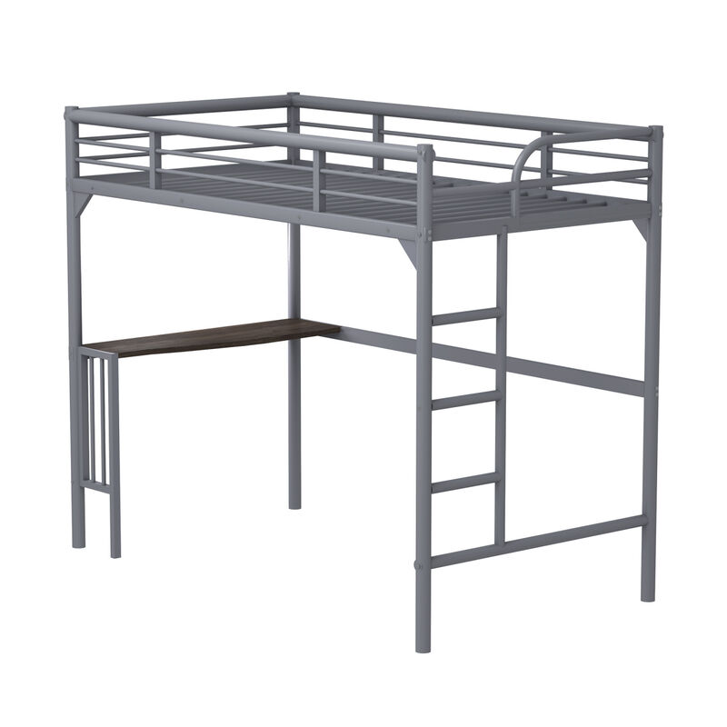 Twin Metal Loft Bed With Desk, Ladder And Guardrails, Bookdesk Under Bed