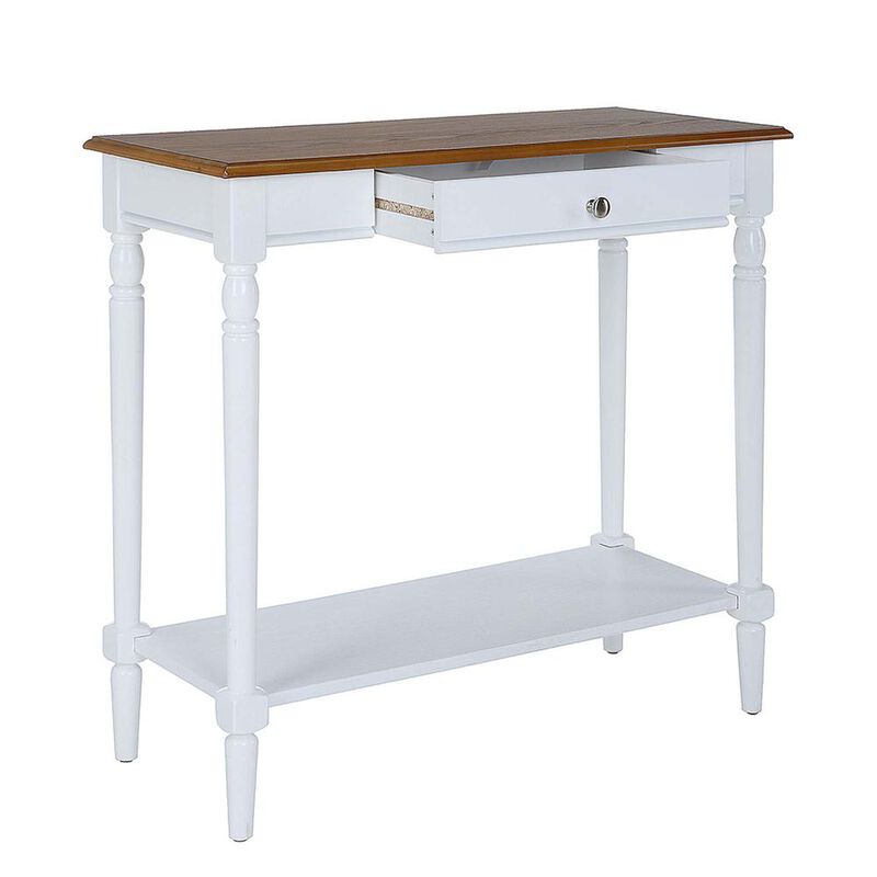 Convenience Concepts French Country 1 Drawer Hall Table with Shelf, Dark Walnut/White Finish