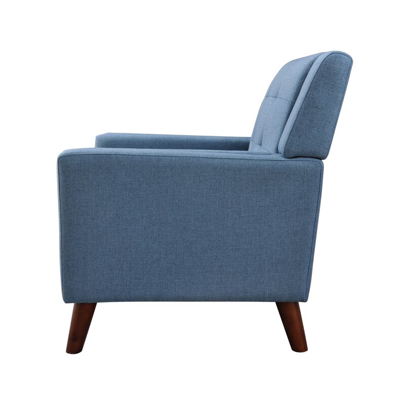 Accent Armchair, Tufted Back and Flared Arms, Birch Wood, Blue Polyester
