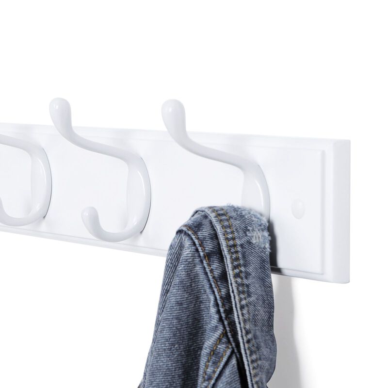 Wall-Mount Coat Rack, Oval Hook Rail, 4 Metal Hooks For Living Room
