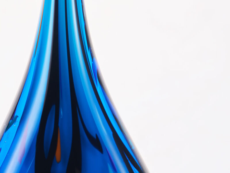 Hand Blown Abstract Hollow Blue Tear Drop Sommerso Art Glass Sculpture