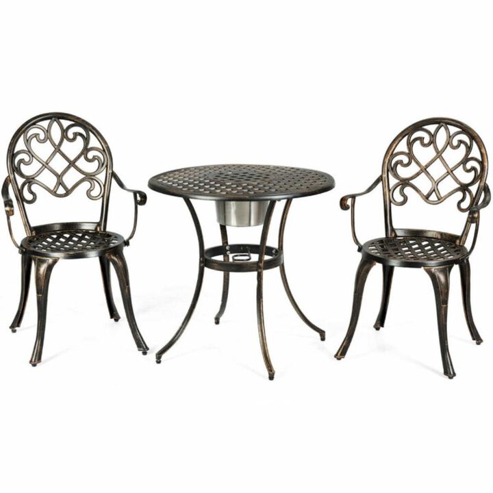 Hivvago 3 Pieces Outdoor Set Patio Bistro with Attached Removable Ice Bucket