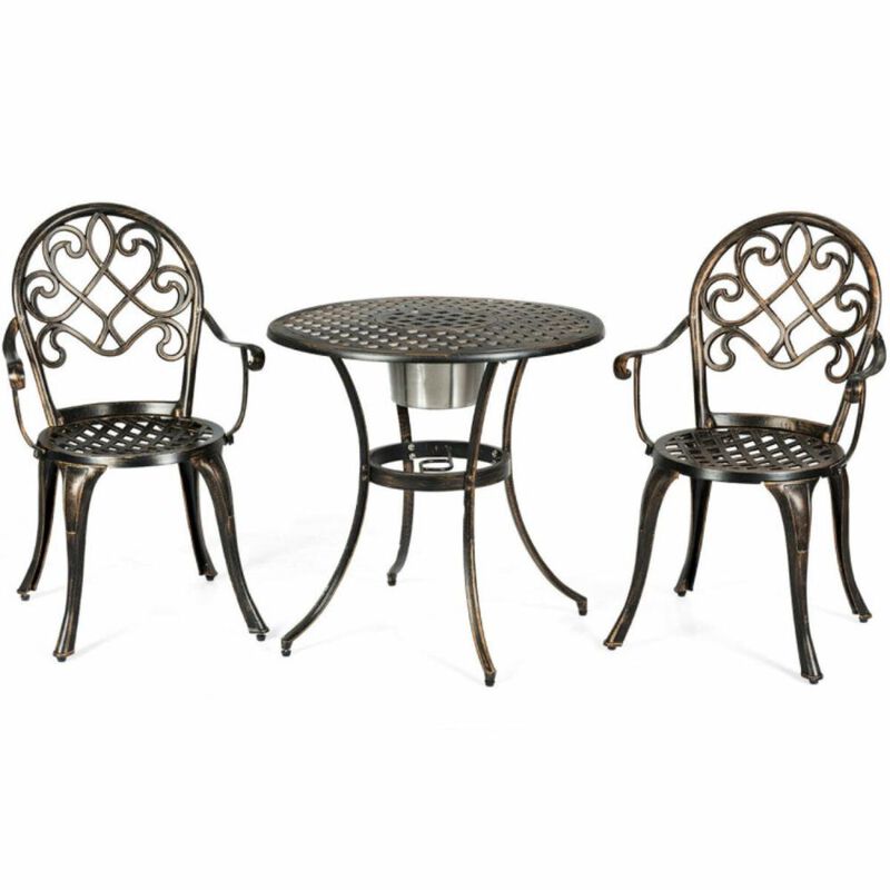 Hivvago 3 Pieces Outdoor Set Patio Bistro with Attached Removable Ice Bucket