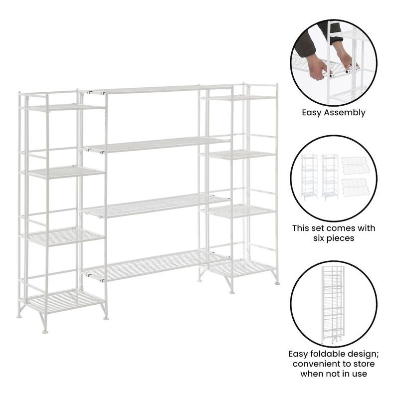 Convenience Concepts Xtra Storage 4 Tier Folding Metal Shelves with Set of 4 Deluxe Extension Shelves