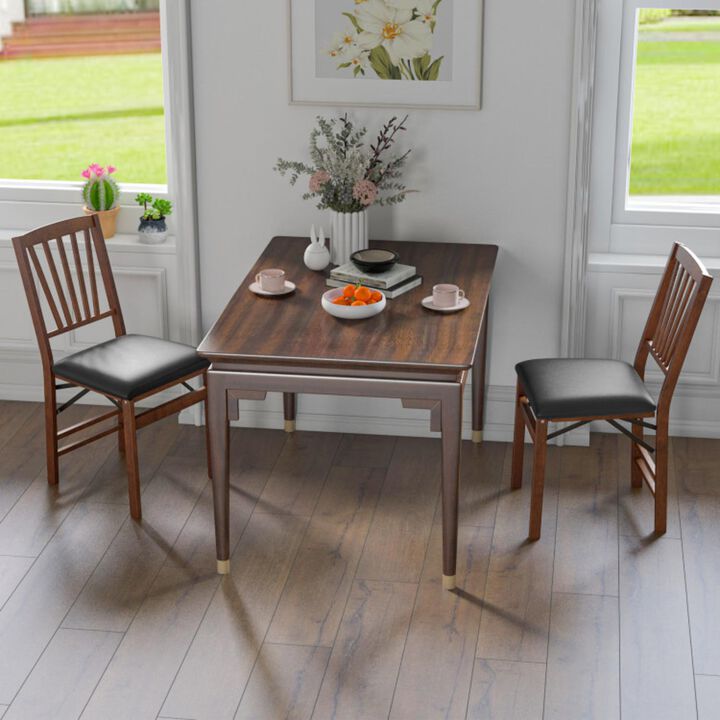 Hivvago Set of 2 Folding Chairs with Padded Seat and Rubber Wood Frame-Brown