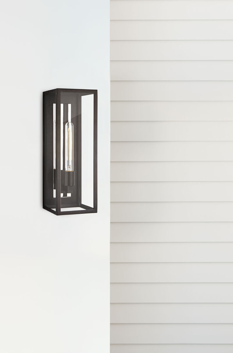 Fresno Large Tall 3/4 Wall Lantern in Aged Iron with Clear Glass