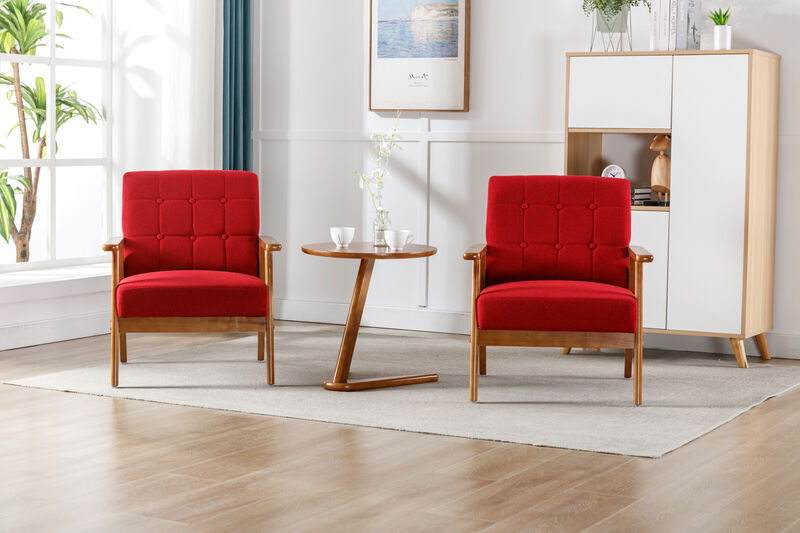 Accent Chairs Set Of 2 With Side Table, Mid Century Modern Accent Chair, Wood And Fabric