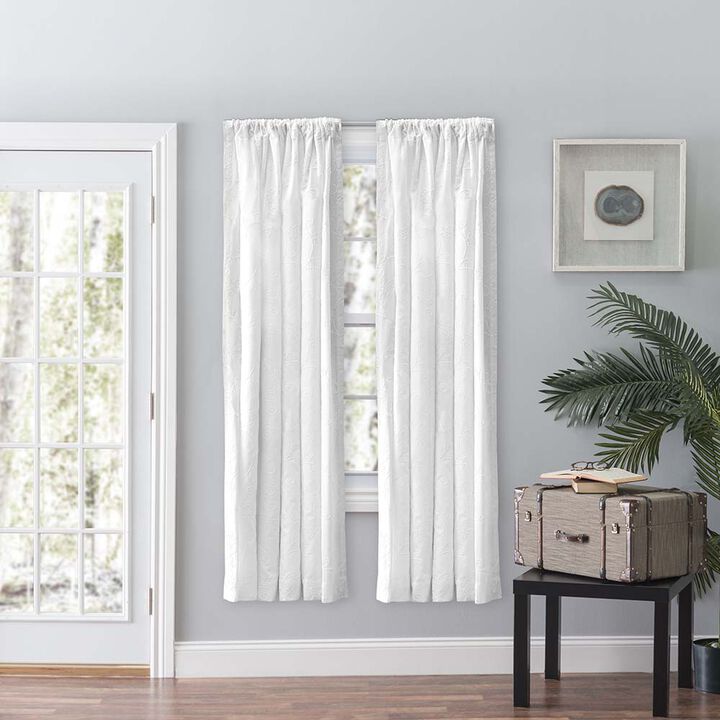 Ellis Eva Candlewick Floral High Quality Embroidery Tailored Panel Pair 3" Rod Pocket 56"x84" White