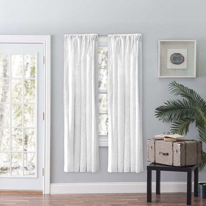 Ellis Eva Candlewick Floral High Quality Embroidery Tailored Panel Pair 3" Rod Pocket 56"x84" White