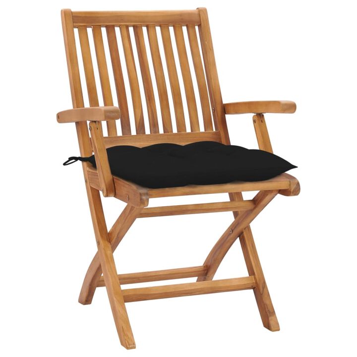 vidaXL Garden Chairs 2 pcs with Black Cushions Solid Teak Wood