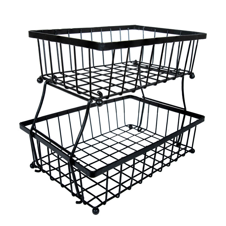 Sunnydaze 2-Tier Metal Wire Collapsible Tabletop Storage Basket - Black