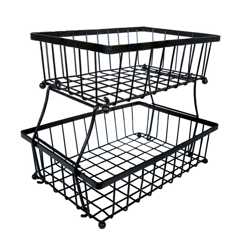 Sunnydaze 2-Tier Metal Wire Collapsible Tabletop Storage Basket - Black