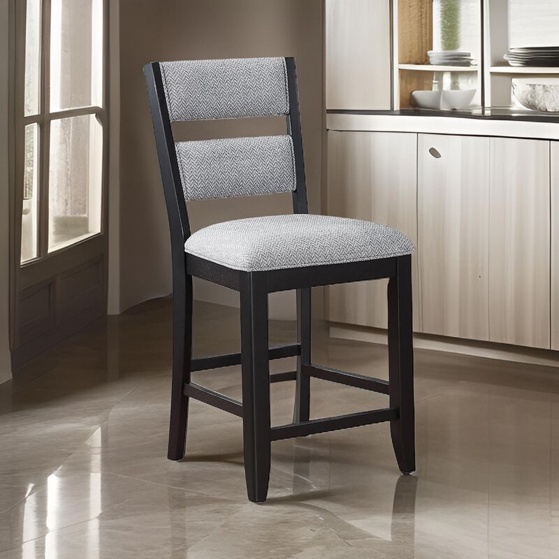 Kara 26 Inch Counter Height Chair Set of 2, Wood Frame, Upholstered, Gray - Benzara