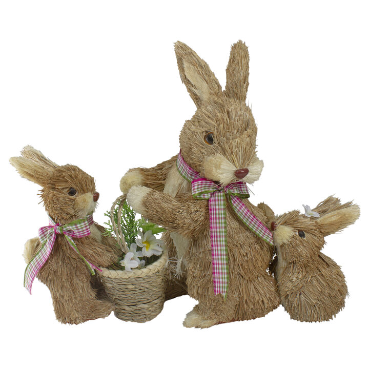 12.5" Sisal Mommy and Baby Bunnies Easter Figure