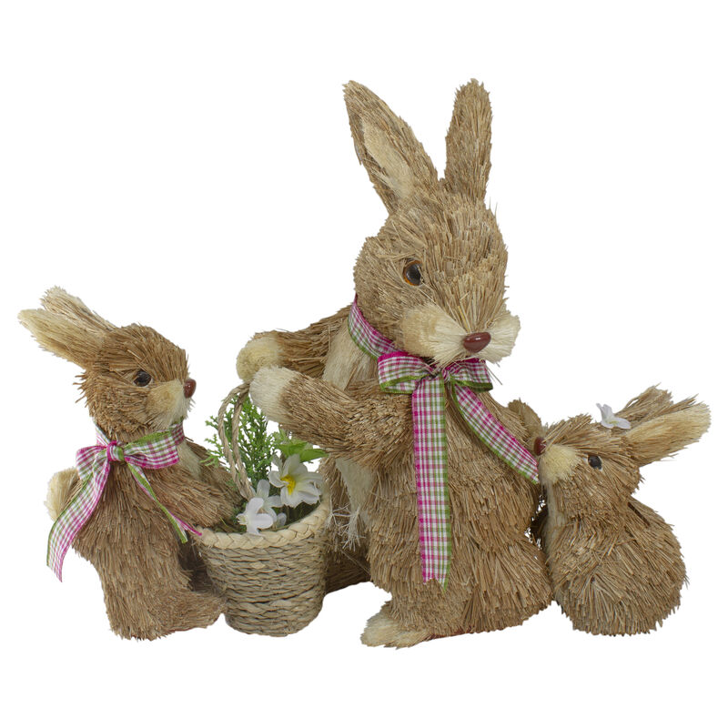12.5" Sisal Mommy and Baby Bunnies Easter Figure