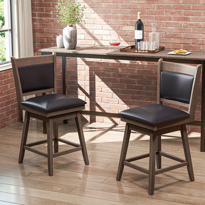 Padded Bar Stools Set of 2 with Swivel Seat and Footrest