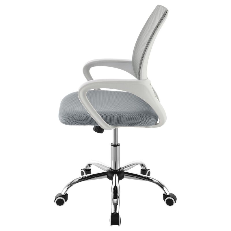 Fera Rolling Office Chair, Adjustable Chrome Base, Gray Mesh Fabric - Benzara