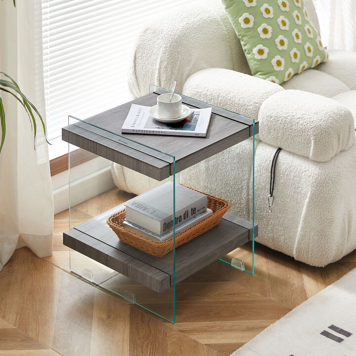Streamdale Sleek Glass & MDF Side Table with Dual Shelves