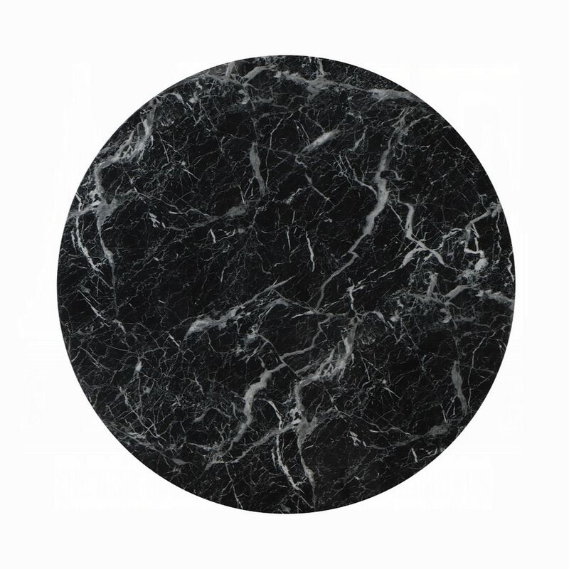 Olivia Dining Table, Pedestal Base, 48 Inch Round Black Faux Stone Top - Benzara