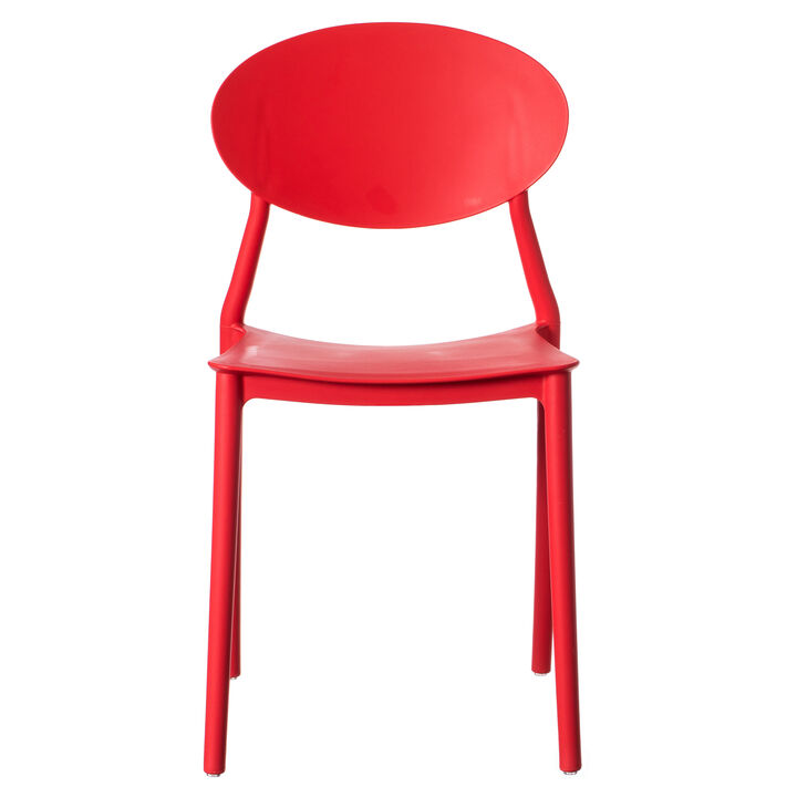 Modern Plastic Outdoor Dining Chair with Open Oval Back Design, Red