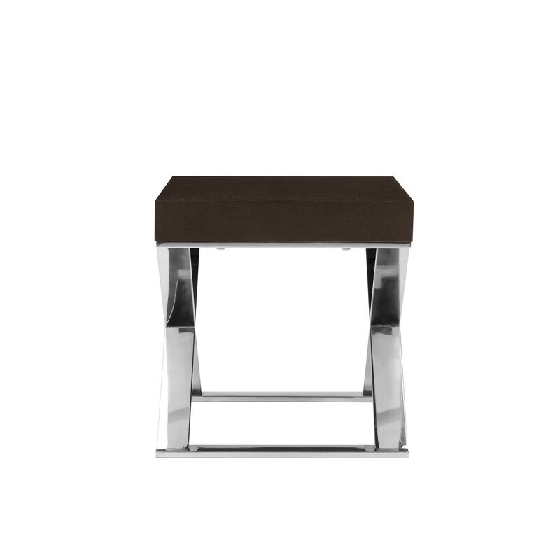 Rix 21 Inch Side End Table, 1 Drawer, X Steel Legs, Espresso Brown Wood - Benzara