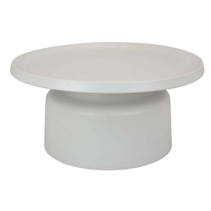 Ricca Plant Stand Table, White Metal, Round 29 Inch Top, Pedestal Base - Benzara
