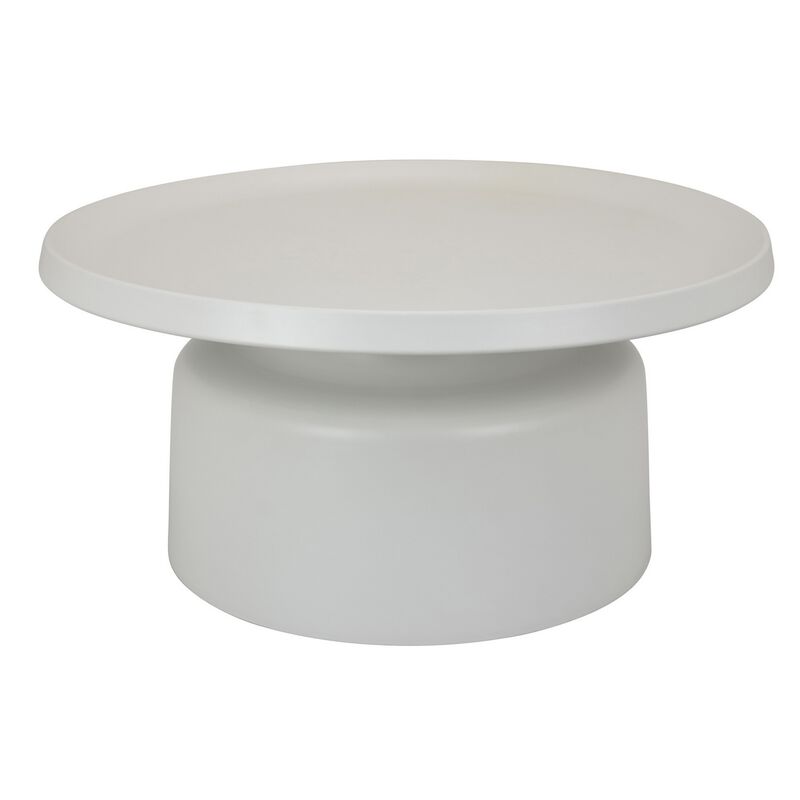 Ricca Plant Stand Table, White Metal, Round 29 Inch Top, Pedestal Base - Benzara