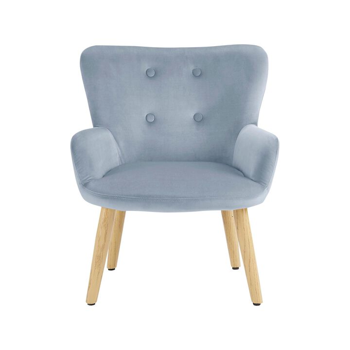 Astrid Kids Upholstered Accent Chair with Pine Legs, Ice Blue Velvet