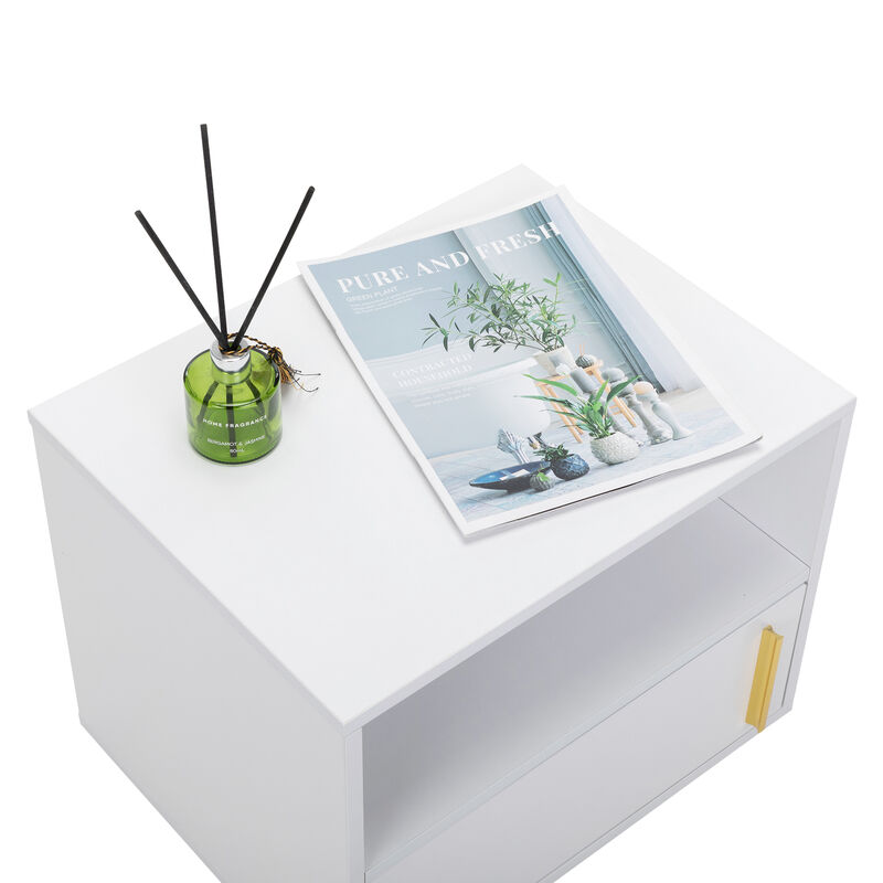 Jaxpety Set of 2 Modern Floating Nightstands, Wall Mounted End Table with Open Shelf for Bedroom Living Room, Warm White