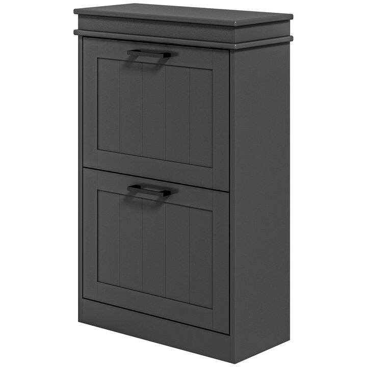 Black Shoe Cabinet: 2 Flip Drawers, 10-Pair Capacity