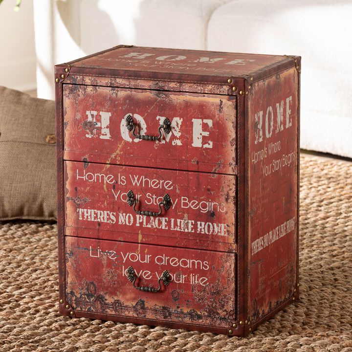 Baxton Studio Lorand Vintage Faux Leather And Wood 3 Drawer Storage Trunk