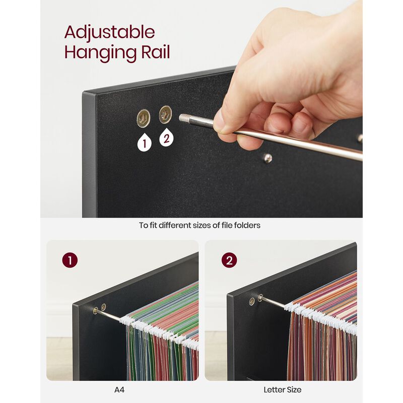 Rolling File Cabinet with 2 Drawers for A4 and Letter-Sized Documents