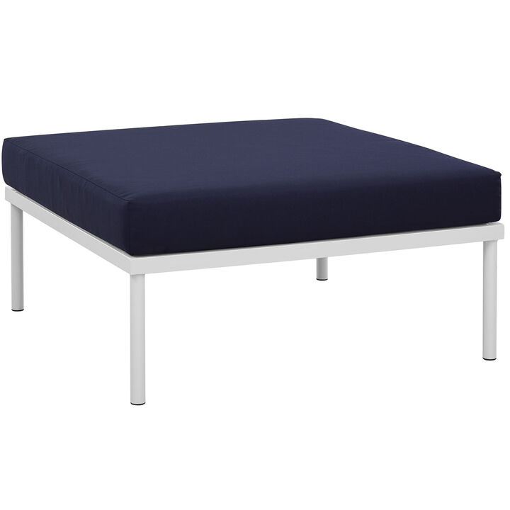 Harmony Outdoor Patio Aluminum Ottoman, White Navy