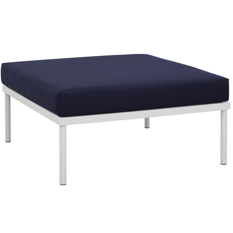 Harmony Outdoor Patio Aluminum Ottoman, White Navy