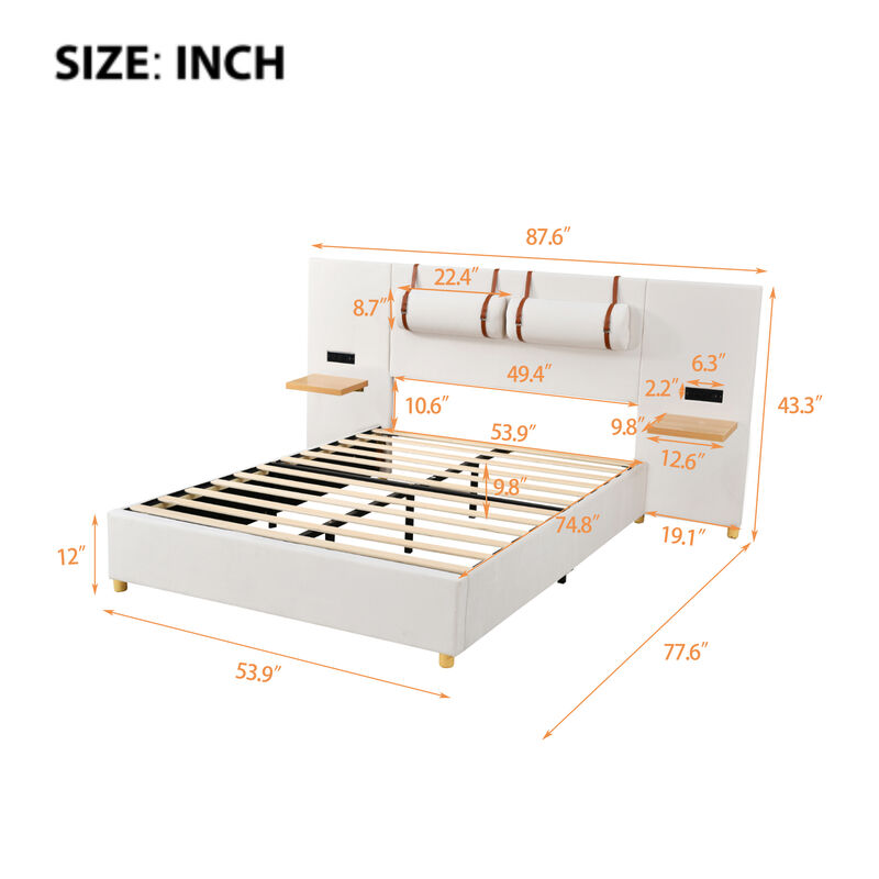 Merax Velvet Platform Bed  with Built-in Pillows