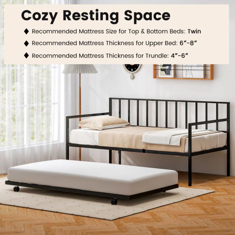Hivvago Twin Daybed Set with Metal Slat Support and Roll-Out Trundle