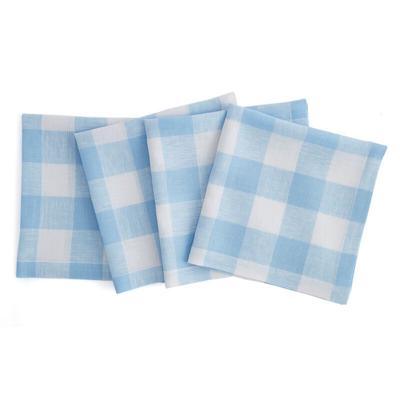 Solino Home 100% Pure Linen Buffalo Check Dinner Napkins 20 x 20 Inch Set of 4