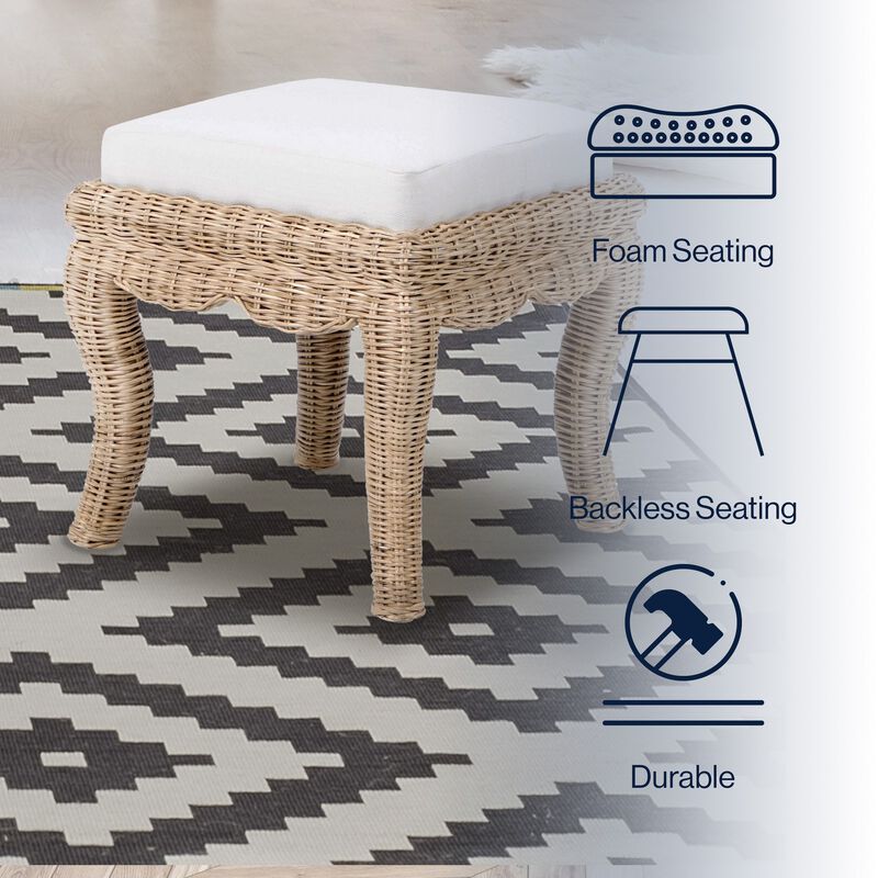 Rowan Bohemian Designer Woven Rattan/Wood Vanity Stool