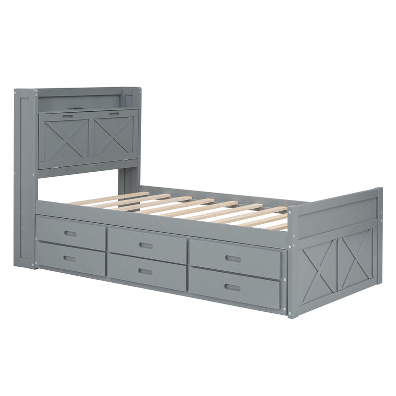 Merax Wooden Platform Bed with Trundle  and 3 Drawers